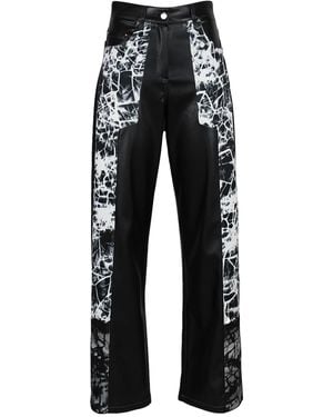 Lalipop Design Wide-Leg Vegan Leather Trousers Panelled With Abstract Print - Black