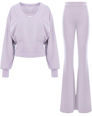BLUZAT Set With Kimono Blouse And Flared Pants - Purple
