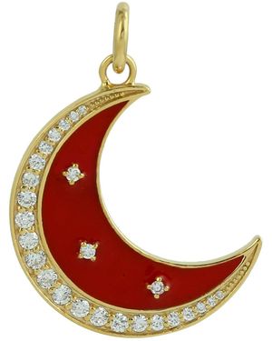 Artisan Diamond Crescent Moon Pendant - Red