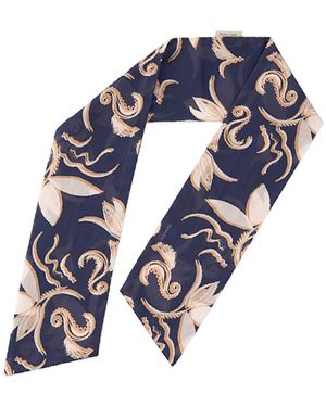 Maraethra Dancing Floral Cotton Tie Scarf - Blue