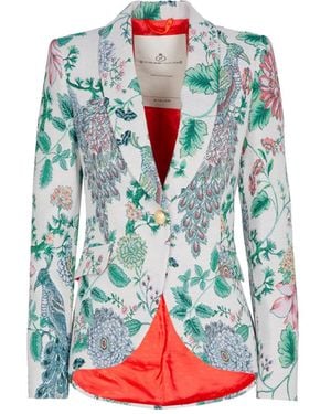 The Extreme Collection Elegant Single-Button Jacket With Vibrant Botanical Design Allegra - Blue