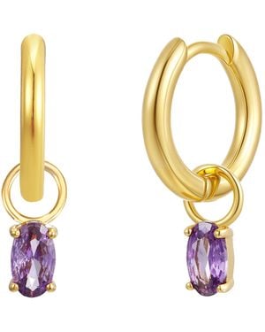 Gold Trip February Huggie Hoop Birthstone Charm Earrings - Metallic