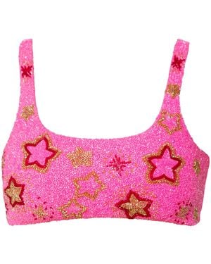Self-Adore Celeste Hand-Beaded Embellished Bikini Top - Pink