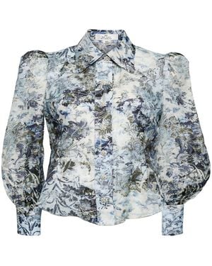 We Are Kindred Cyrus Silk Puff Sleeve Blouse - Blue