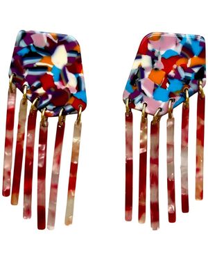 CLOSET REHAB Shield Fringe Earrings - Red
