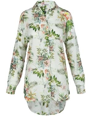 Oh!Zuza Neutrals Oversized Cupro & Modal Shirt – Botanical Print - Green