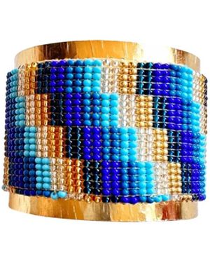 Iliana Arrazola Minimalist Deconstructed Cuff Bracelet, Glass Beads, Beaded Jewellery - Blue