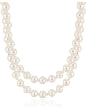 C. Grassi Extra Long Pearl And Herkimer Diamond Necklace With Solid Clasp - Metallic