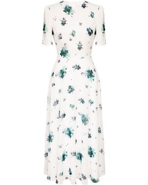 POST MERIDIEM Floral Short Sleeve Midi Dress - White