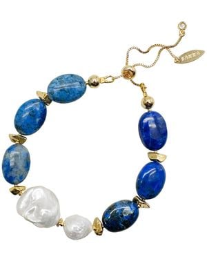 Farra Agate With Baroque Freshwater Pearl Adjustable Bracelet - Blue