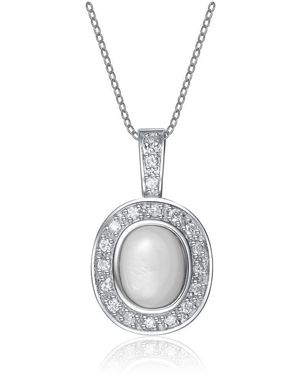 Genevive Jewelry Sterling Cubic Zirconia Stone Pendant Necklace - Metallic
