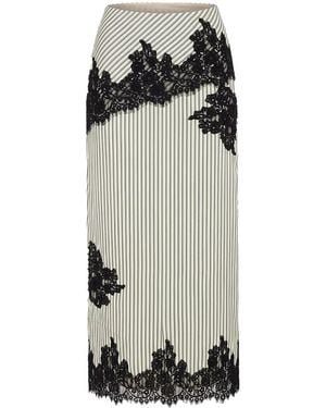 Amy Lynn Verona Stripe Satin Lace Midi Skirt - Gray