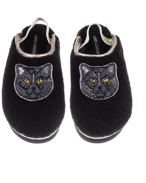 Laines London Flatform Cloud Slippers With Double British Shorthair Cat Brooches - Black