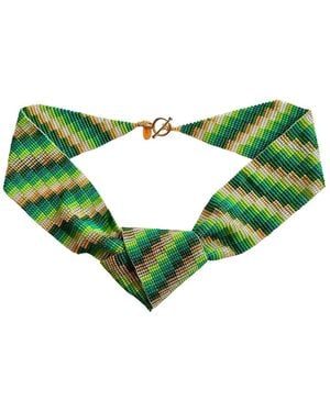 Iliana Arrazola Minimalist Deconstructed Necklace, Glass Beads, Beaded Jewellery - Green