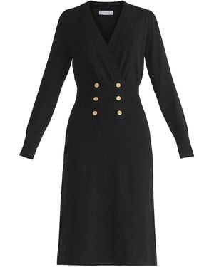 Paisie Knitted Wrap V-Neck Dress - Black