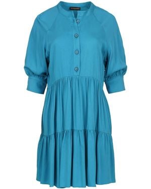Conquista Loose Dark Ruffle Dress - Blue