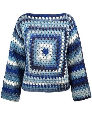 Ana Chic Star Square Handmade Crochet Jumper - Blue