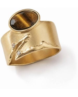 Rare Matters Jewelry Brilliance Tiger's Eye Gemstone Statement Ring - Metallic