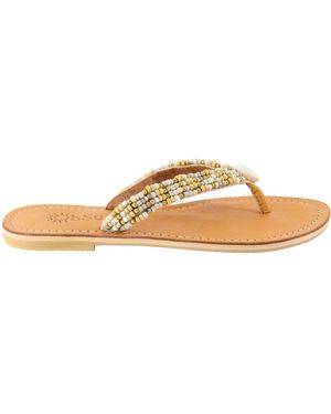 OhSun Neutrals Sonya Beaded Leather Sandals - Metallic