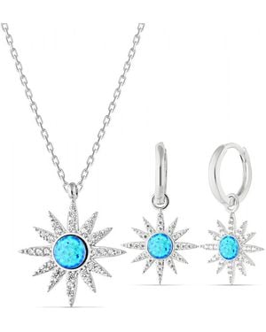 Spero London Opal Sun Sterling Necklace & Earring Set - Blue