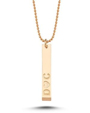 Ecce | Artisan Diamonds 14K Solid D Heart C Written Name Tag Ball Chain Necklace - Metallic