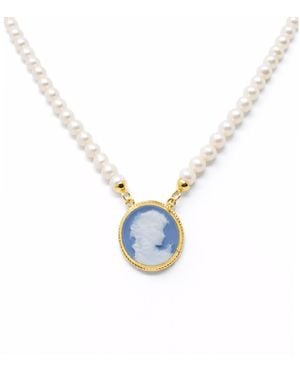 Vintouch Italy Antoinette Cameo Necklace With Pearls - Blue
