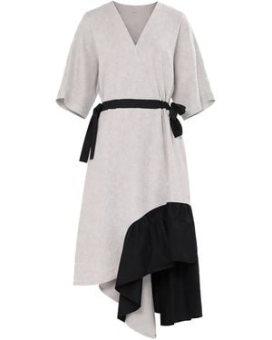Metamorph Neutrals V-Neck Linen Midi Dress - White