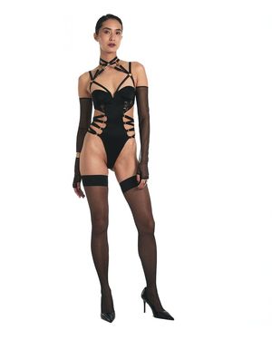 Lunatic Femme Déjà Vu Cupped Bodysuit With Harness - Black