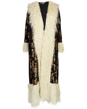 Jennafer Grace Penny Deluxe Oro Blossom Faux Fur Trim Coat - Metallic