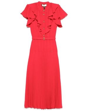 Nissa Pleated Chiffon Midi Dress - Red