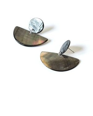 LIKHÂ Mother-Of-Pearl Geometric Earrings Coin Half Moon Iridescent - Black