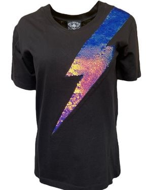 Any Old Iron Iridescent Oil Slick Sequin Lightning T-Shirt - Blue