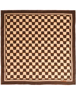 Lost Pattern Checkerboard Silk Bandana Scarf - Natural