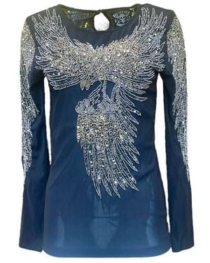 Any Old Iron Golden Beady Eagle Sheer Shirt - Blue