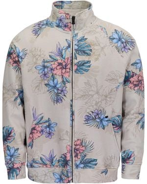 lords of harlech Neutrals Neville Exotic Floral Neutral Printed Zip Jacket - Grey