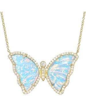 KAMARIA Prism Opal Butterfly Necklace With Diamonds - Blue