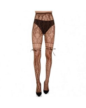 HIGH HEEL JUNGLE by KATHRYN EISMAN Chevonne Lace And Satin Fishnet Tights - Brown