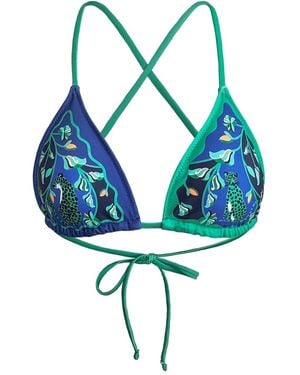 Jessie Zhao New York Verdant Wild Reversible Triangle Bikini Top - Blue