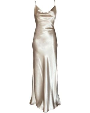 CREASE Neutrals Mina Bias Cut Slip Dress With Train - Metallic