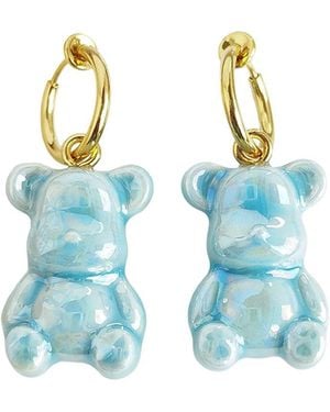 POPORCELAIN Baby Porcelain Teddy Bear Clip On Earrings - Blue