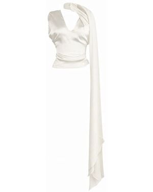 Jane Gala Neutrals Silk Multi-Way Draped Blouse - White