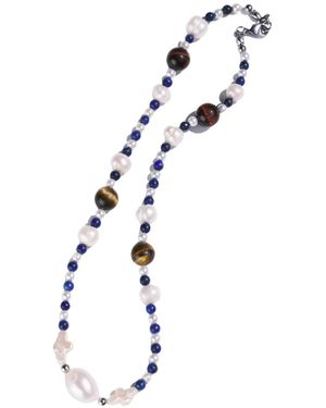 Urbane Jewelry Studio Grounded Creative Lapis Lazuli & Tiger's Eye Necklace - White