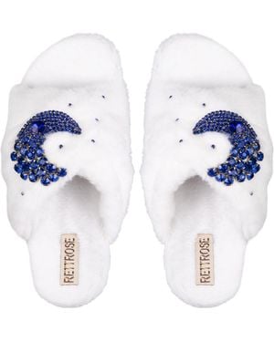 Rettrose Alma Luxury Plush Diamanté Embellished Handmade Slipper - Blue