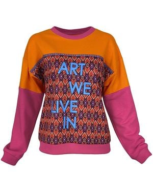 Lalipop Design Geometric Pattern & Color Block Sweatshirt With Digital Logo Print - Red