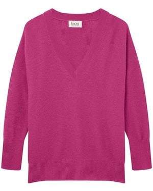 Loop Cashmere Relaxed Lofty V Neck Sweater - Pink