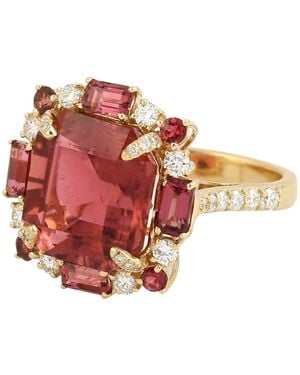 Artisan Octagon Tourmaline & Diamond Engagement Ring - Red