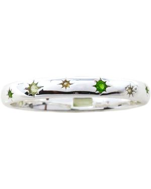 NASI SILVER Scatter Band Both Sides Now Ring Earth Edition Star Ring - Green