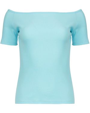 Conquista Ribbed Cotton Off-Shoulder Top - Blue