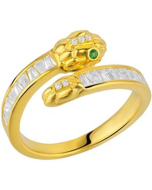 Spero London Baguette Snake Ring With Eyes - Metallic