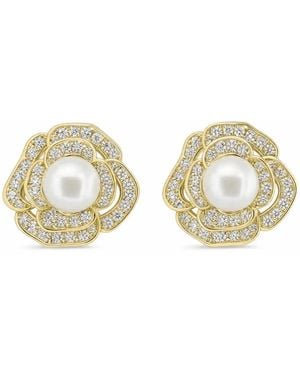Angel Barocco Crystal Rose Freshwater Pearl Stud Earrings - Metallic